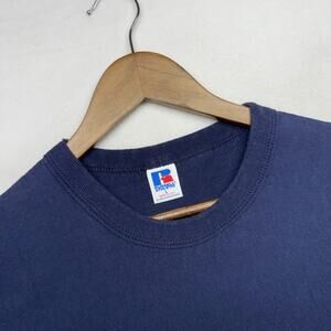 Vintage Russell Athletic Blank Shirt mens Large Blue Navy Solid Crewneck 90s USA